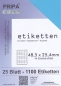 Preview: 25 Blatt Etiketten (DIN A4) 48 x 25 mm = 1100 Etiketten