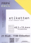 Preview: 25 Blatt Etiketten (DIN A4) 48 x 25 mm = 1100 Etiketten