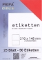 Preview: 25 Blatt Etiketten (DIN A4) 210 x 148 mm = 50 Etiketten
