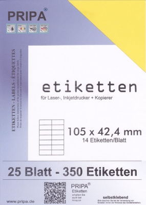 25 Blatt Etiketten (DIN A4) 105 x 42 mm = 350 Etiketten