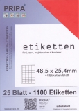 25 Blatt Etiketten (DIN A4) 48 x 25 mm = 1100 Etiketten