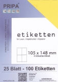 25 Blatt Etiketten (DIN A4) 105 x 148 mm = 100 Etiketten