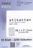 3250 Etiketten auf 50 Blatt A4 - 38x21mm