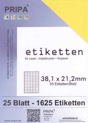 25 Blatt Etiketten (DIN A4) 38 x 21 mm = 1625 Etiketten