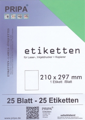 25 Blatt Etiketten 210 x 297 mm farbig