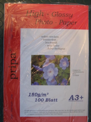 Fotopapier glänzend 100 Blatt 180g DIN A3+ plus