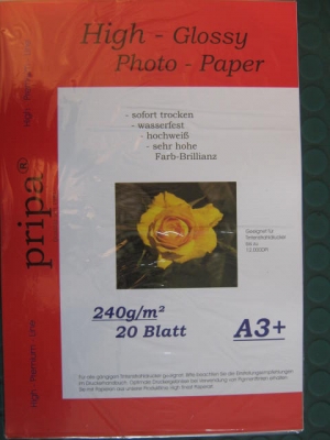 Fotopapier glänzend 20 Blatt 240g DIN A3+ plus