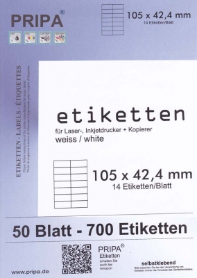 700 Etiketten auf 50 Blatt A4 - 105x42mm