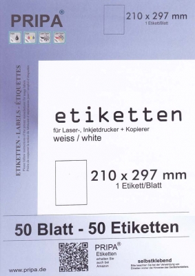 PRIPA made in germany weiß 1200 Etiketten 70x36 mm = 50 Blatt DIN A4 3475 